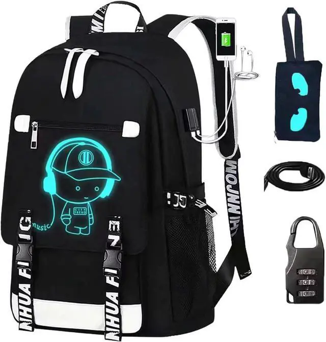 Main image of School Backpack for Boys Print Backpack Teenagers Anime Large School Bag Outdoor Reflective Daypack.Luminous Pattern Travel Laptop Backpack - With Usb Charging Port Headphone port