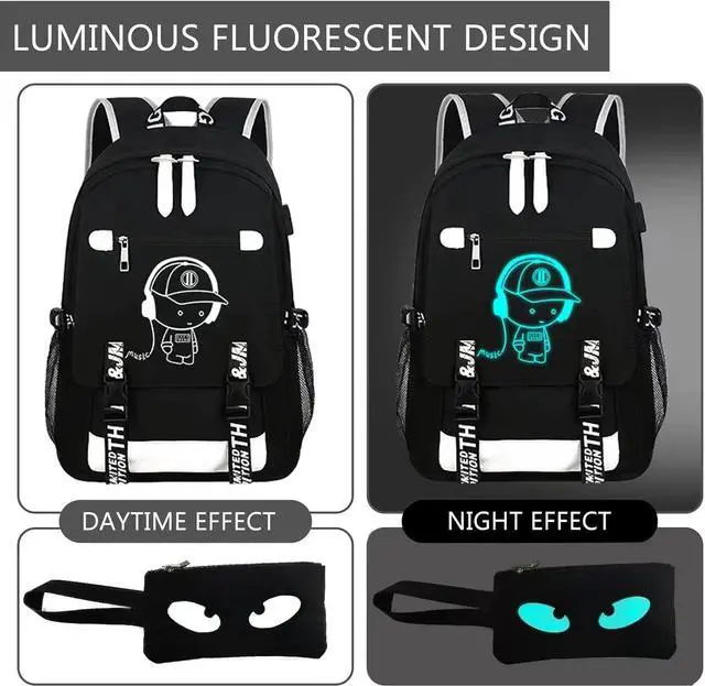 Alt view image 5 of 7 - School Backpack for Boys Print Backpack Teenagers Anime Large School Bag Outdoor Reflective Daypack.Luminous Pattern Travel Laptop Backpack - With Usb Charging Port Headphone port