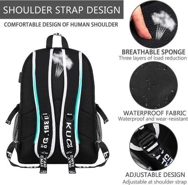 Alt view image 7 of 7 - School Backpack for Boys Print Backpack Teenagers Anime Large School Bag Outdoor Reflective Daypack.Luminous Pattern Travel Laptop Backpack - With Usb Charging Port Headphone port