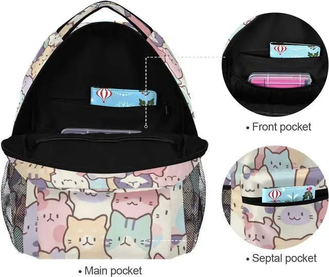 Alt view image 7 of 7 - Giwawa Colorful Cats Bookbag Cute Animal Pattern Schoolbag Business Laptop Roomy Backpack Bookbag for Hiking Traveling Camping One Size