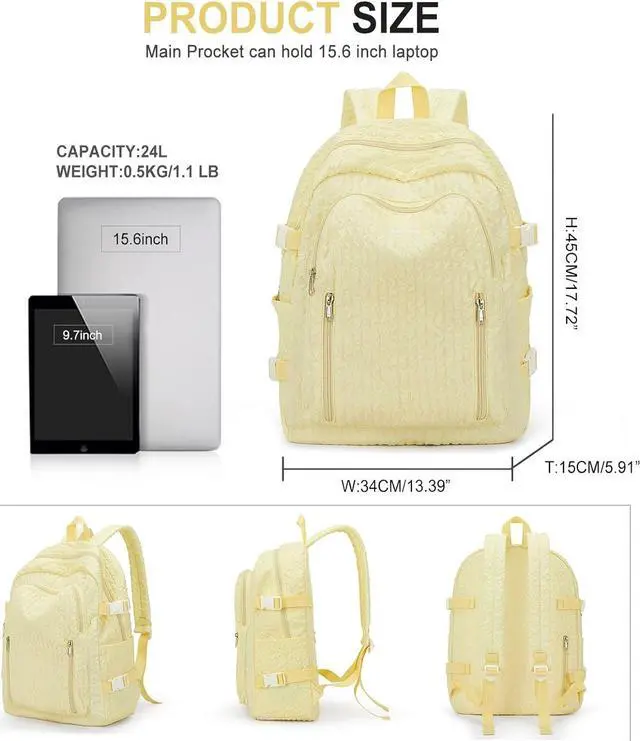 Alt view image 2 of 5 - weradar Lightweight Middle School Bag For Teens Girls,Kawaii Backpack For College Students,Aesthetic Bookbag,Cute School Backpack For Women Casual Daypack(Yellow)