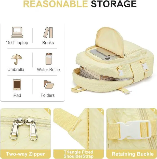 Alt view image 3 of 5 - weradar Lightweight Middle School Bag For Teens Girls,Kawaii Backpack For College Students,Aesthetic Bookbag,Cute School Backpack For Women Casual Daypack(Yellow)