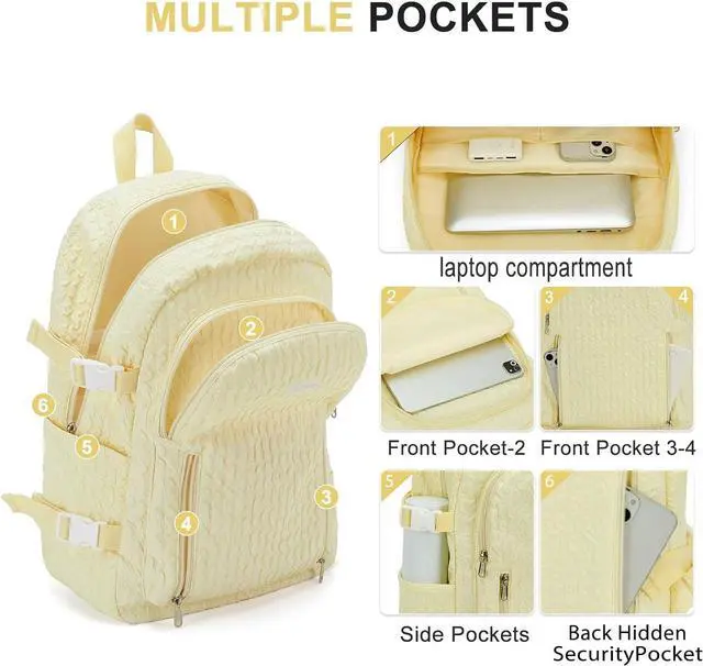 Alt view image 4 of 5 - weradar Lightweight Middle School Bag For Teens Girls,Kawaii Backpack For College Students,Aesthetic Bookbag,Cute School Backpack For Women Casual Daypack(Yellow)