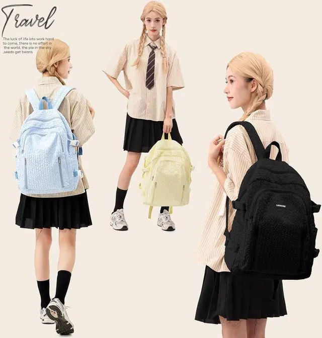 Alt view image 5 of 5 - weradar Lightweight Middle School Bag For Teens Girls,Kawaii Backpack For College Students,Aesthetic Bookbag,Cute School Backpack For Women Casual Daypack(Yellow)