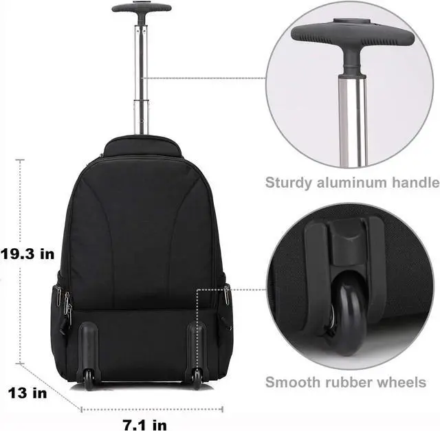 Alt view image 5 of 6 - OIWAS Travel Rolling Backpack with Wheels, 17.3 inch Wheeled Laptop Backpack with Wheels for Adults, Carry on Luggage Business Roller Computer Bag Work Trolley Suitcase 36L Men Women Black
