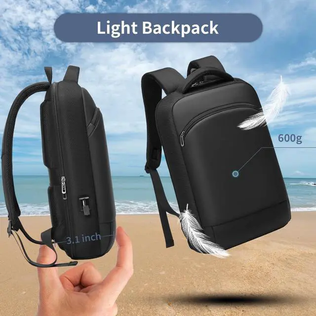 Alt view image 3 of 7 - Slim Laptop Backpack for Men 15.6 Inch Lightweght Business Backpack Waterproof Travel Backpack with USB Charger Port Computer Bag College Backpacks Gifts for Men Women