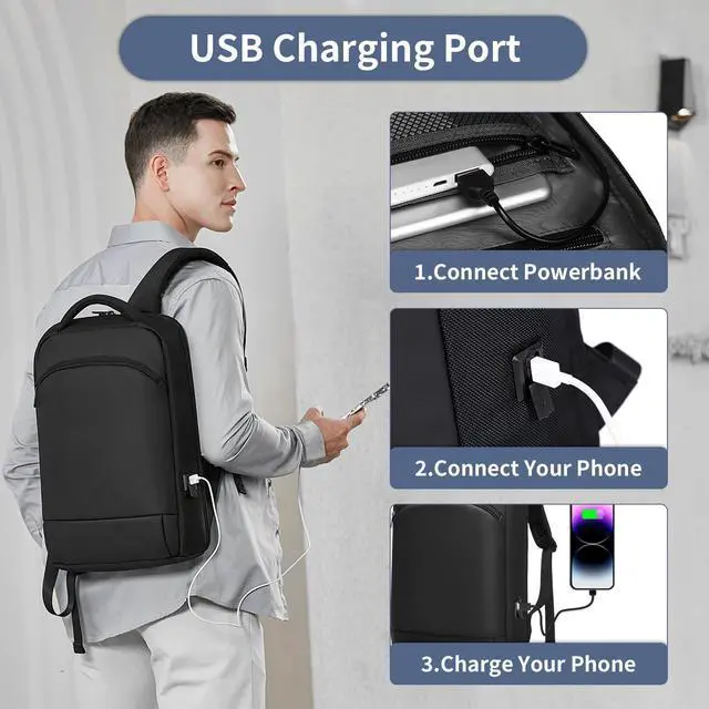 Alt view image 4 of 7 - Slim Laptop Backpack for Men 15.6 Inch Lightweght Business Backpack Waterproof Travel Backpack with USB Charger Port Computer Bag College Backpacks Gifts for Men Women