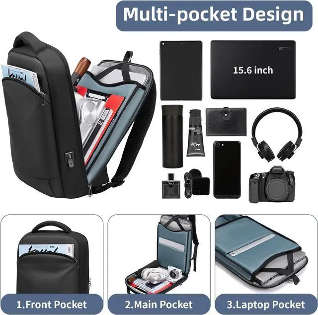 Alt view image 6 of 7 - Slim Laptop Backpack for Men 15.6 Inch Lightweght Business Backpack Waterproof Travel Backpack with USB Charger Port Computer Bag College Backpacks Gifts for Men Women