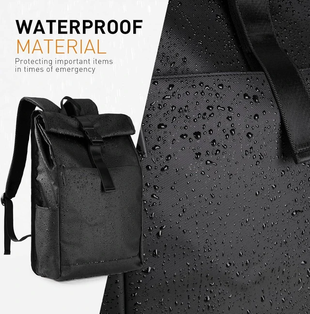 Alt view image 6 of 7 - Laptop Rolltop Backpack for Men-Water Resistant Bookbag Traveling Daypack
