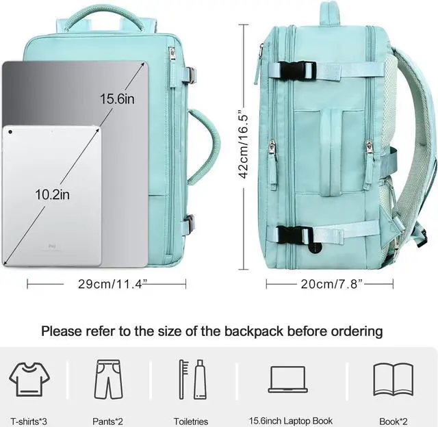 Alt view image 4 of 6 - Travel Laptop Backpack Carry On Backpack for Men Women Flight Approved College School Computer Bag for Business Hiking Personal Item Backpack Fits 15.6 Inch Notebook Blue-Green