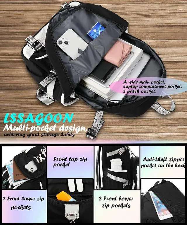 Alt view image 2 of 7 - Backpack for Women Teen Kids Girls, Water Resistant Casual Daypack Fits Laptop with USB Charging Port,Cute Bookbag for Travel,School,Hiking,Gift