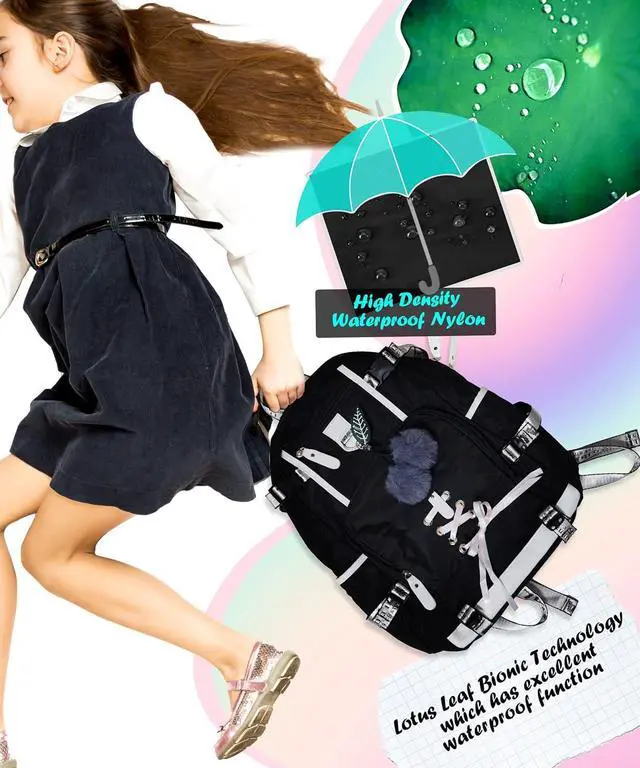 Alt view image 3 of 7 - Backpack for Women Teen Kids Girls, Water Resistant Casual Daypack Fits Laptop with USB Charging Port,Cute Bookbag for Travel,School,Hiking,Gift