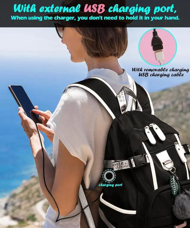 Alt view image 5 of 7 - Backpack for Women Teen Kids Girls, Water Resistant Casual Daypack Fits Laptop with USB Charging Port,Cute Bookbag for Travel,School,Hiking,Gift