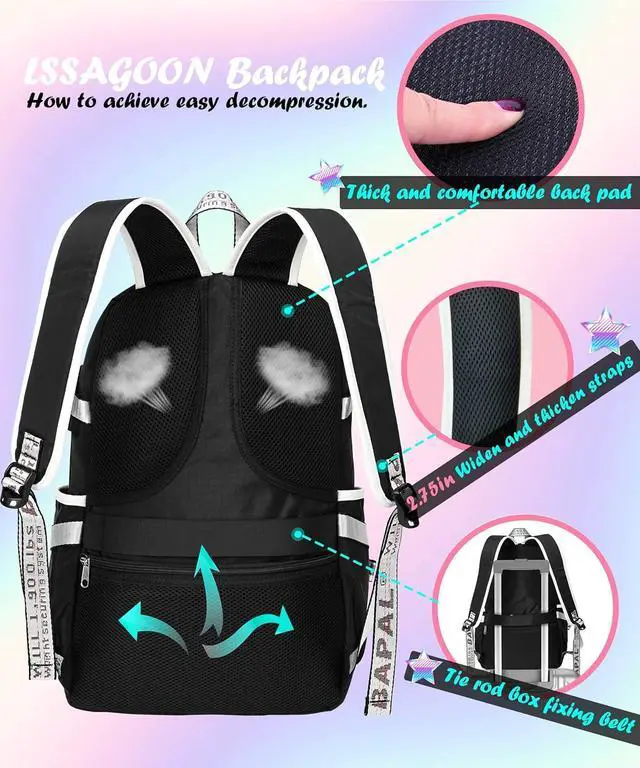 Alt view image 6 of 7 - Backpack for Women Teen Kids Girls, Water Resistant Casual Daypack Fits Laptop with USB Charging Port,Cute Bookbag for Travel,School,Hiking,Gift