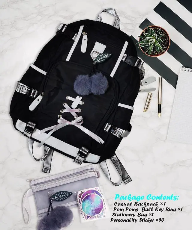 Alt view image 7 of 7 - Backpack for Women Teen Kids Girls, Water Resistant Casual Daypack Fits Laptop with USB Charging Port,Cute Bookbag for Travel,School,Hiking,Gift