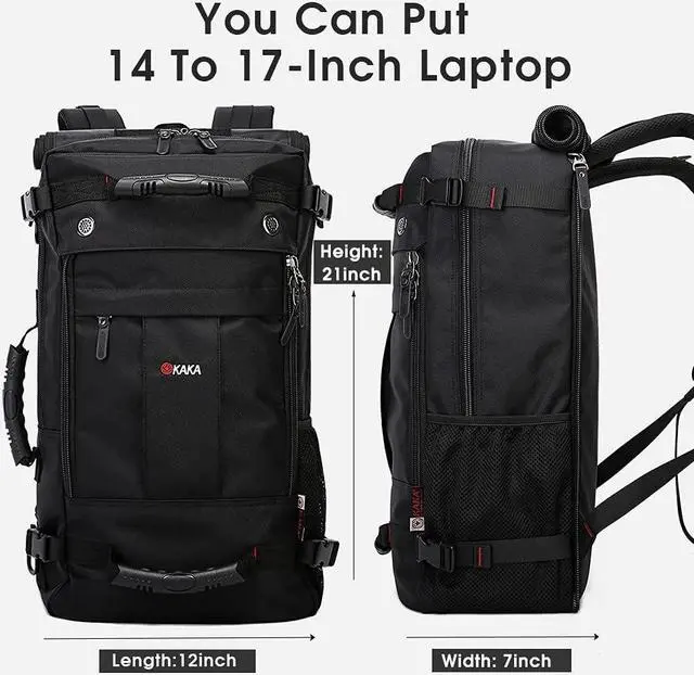 Alt view image 3 of 7 - KAKA Travel Backpack,Carry-On Bag Water Resistant Flight Approved Weekender duffle backpack Rucksack Daypack for Men Women (Black upgrade)
