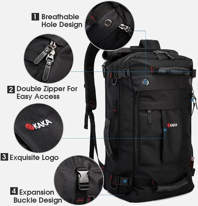 Alt view image 5 of 7 - KAKA Travel Backpack,Carry-On Bag Water Resistant Flight Approved Weekender duffle backpack Rucksack Daypack for Men Women (Black upgrade)