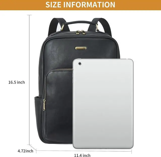 Alt view image 2 of 7 - Telena Leather Laptop Backpack for Women College Casual 15.6 inch Work Computer Bag Black