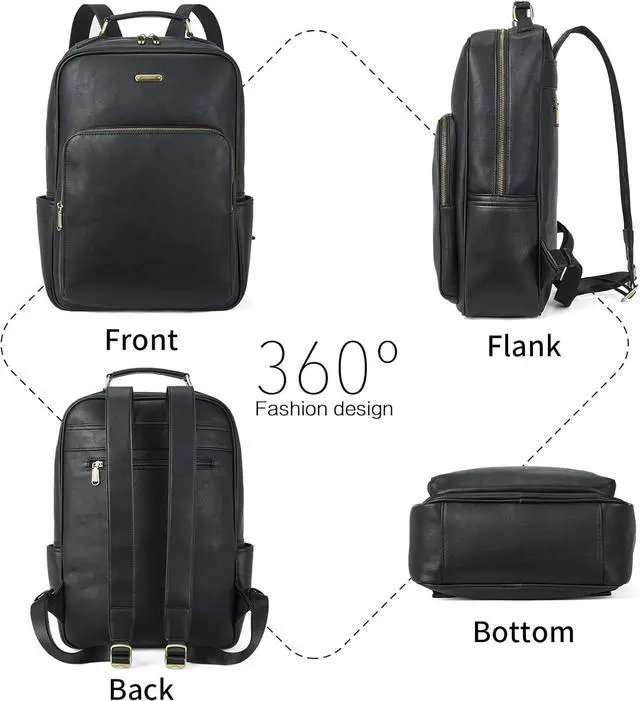 Alt view image 4 of 7 - Telena Leather Laptop Backpack for Women College Casual 15.6 inch Work Computer Bag Black