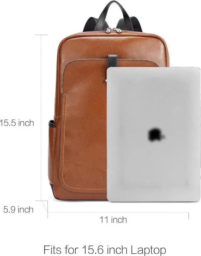 Alt view image 4 of 7 - BOSTANTEN Leather Laptop Backpack for Women,15.6 inch Computer Backpack Purse College Daypack Work Travel Bag Brown