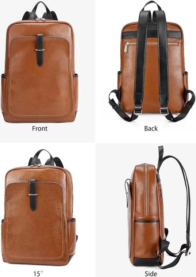 Alt view image 5 of 7 - BOSTANTEN Leather Laptop Backpack for Women,15.6 inch Computer Backpack Purse College Daypack Work Travel Bag Brown