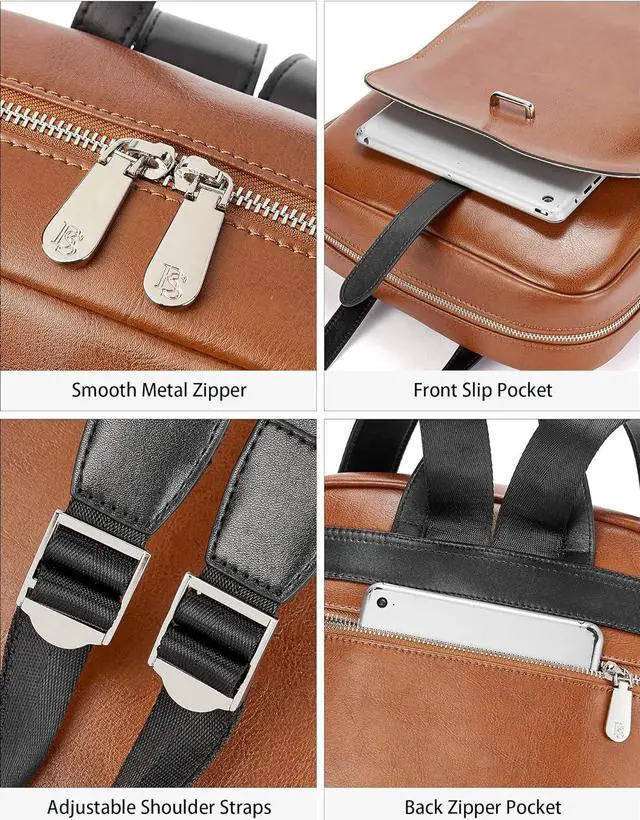 Alt view image 6 of 7 - BOSTANTEN Leather Laptop Backpack for Women,15.6 inch Computer Backpack Purse College Daypack Work Travel Bag Brown