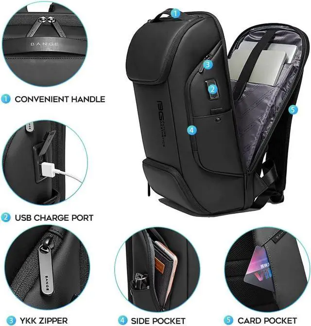 Alt view image 5 of 7 - FUTURE AESTHEICS Business Laptop Smart backpack Can Hold 15.6 Inch Laptop Commute Backpack Carry on bag for men and women