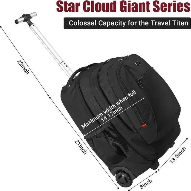 Alt view image 2 of 6 - star cloud 21x14 x8 Rolling Backpack For Adults With wheel, Durable Wheeled Backpack With 17" Laptop Sleeve,Travel Carry on Backpack with Wheel for Convenience