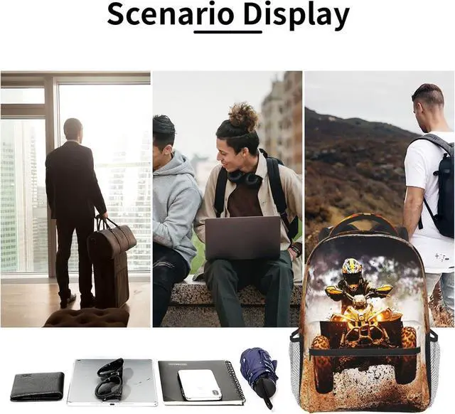 Alt view image 6 of 6 - Backpack Dirt Quad Bike 4 Wheelers Off Road Ride on ATV, Travel Laptop Backpacks Casual College Daypack School Bag for Boys Girls Men Adult