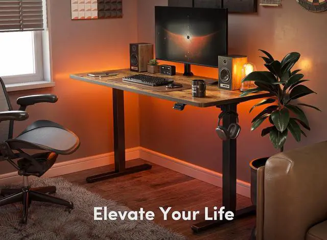 Alt view image 3 of 7 - FEZIBO Electric Standing Desk, 60 x 24 Inches Height Adjustable Stand up Desk, Sit Stand Home Office Desk, Computer Desk, Rustic Brown