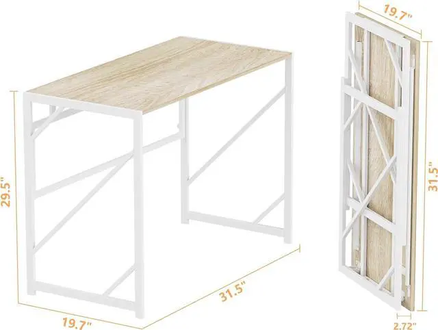 Alt view image 3 of 7 - Elephance Folding Desk Writing Computer Desk for Home Office, No-Assembly Study Office Desk Foldable Table for Small Spaces