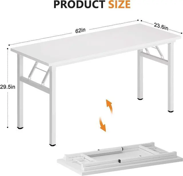 Alt view image 3 of 7 - DlandHome 62 Inch Large Folding Computer Desk, Fully Assembled, White