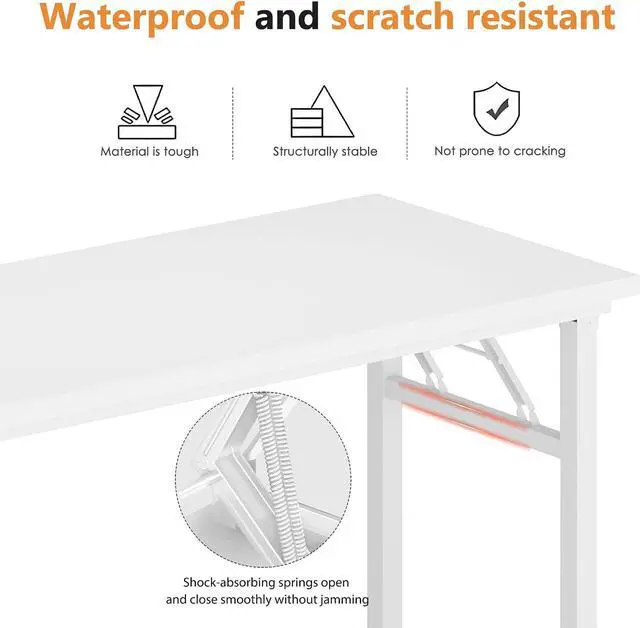 Alt view image 4 of 7 - DlandHome 62 Inch Large Folding Computer Desk, Fully Assembled, White