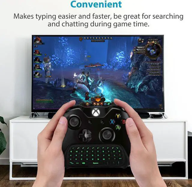 Alt view image 4 of 7 - MoKo Green Backlight Keyboard for Xbox One Controller, Xbox Series X/S, Wireless Gaming Chatpad Keypad with USB Receiver&3.5mm Audio Jack, Xbox Accessories for Xbox One/One S/Elite/2 Controller, Black