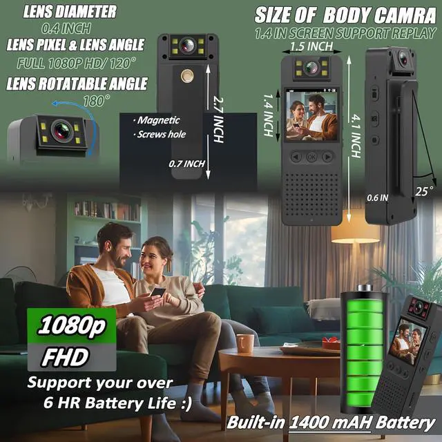 Alt view image 3 of 6 - UpgradedBody Camera with Audio & Video Recording - 64G Body Cam Mini Police Wearable Worn Bodycam - Portable Small Personal Camcorder - Sport Bike Outdoor Video Wireless Recorder (Magnetic Lanyard)