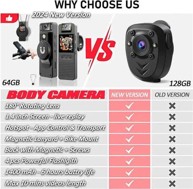 Alt view image 6 of 6 - UpgradedBody Camera with Audio & Video Recording - 64G Body Cam Mini Police Wearable Worn Bodycam - Portable Small Personal Camcorder - Sport Bike Outdoor Video Wireless Recorder (Magnetic Lanyard)