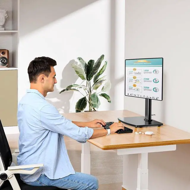 Alt view image 3 of 7 - MOUNT PRO Single Monitor Stand Fits Max 32 inch Screen, Free-Standing Computer Desk Stand, Display Mount with Height Adjustable, Swivel, Tilt, Rotation, VESA Monitor Stand 100x100