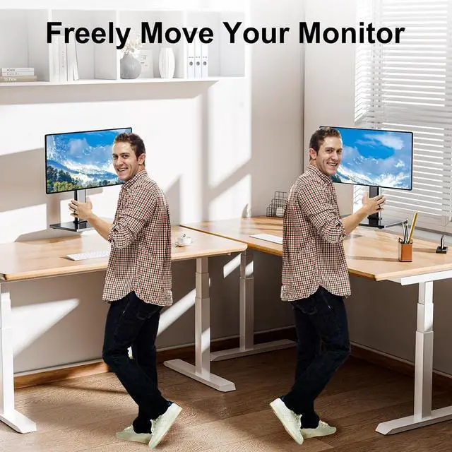 Alt view image 7 of 7 - MOUNT PRO Single Monitor Stand Fits Max 32 inch Screen, Free-Standing Computer Desk Stand, Display Mount with Height Adjustable, Swivel, Tilt, Rotation, VESA Monitor Stand 100x100