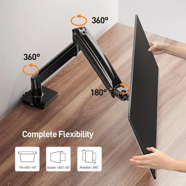 Alt view image 5 of 7 - ErGear Single Monitor Mount for 13 to 35 inches Ultrawide Screens, Holds 26.4lbs, Gas Spring Single Monitor Arm, Single Monitor Stand with Swivel, Tilt, Rotation for Home and Office, VESA 75/100mm