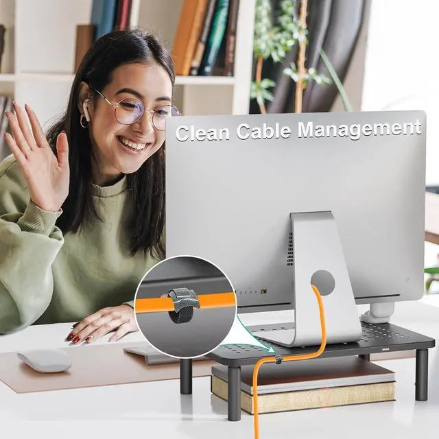 Alt view image 5 of 7 - WALI Monitor Risers for 2 Monitors, Computer Monitor Stand for 2 Monitors, Dual Monitor Riser, Laptop Riser for Desk, Adjustable Underneath Storage for Office, Home, School(STT003-2), 2 Pack,Black