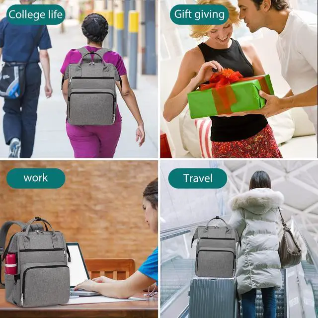 Alt view image 7 of 7 - Gatycallaty Backpack Purse for Women Work Nurse Travel Laptop Teacher Bags for Women Nurse Accessories for Work Nursing Essentials College Book Bags with Luggage Strap Ladies Large Size