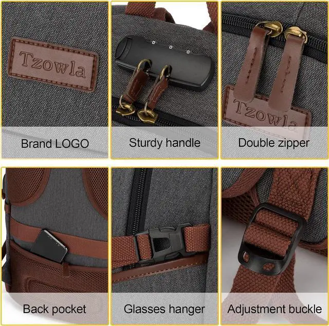 Alt view image 6 of 7 - Tzowla Canvas Laptop Backpack-Anti Theft Bag for Men Women,Rucksack Fits 15.6Inch Laptop, Work Travel with Lock