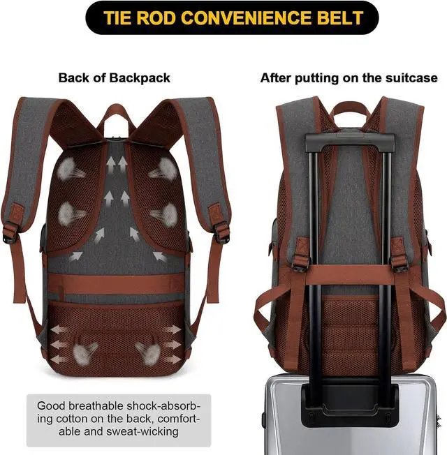 Alt view image 5 of 7 - Tzowla Canvas Laptop Backpack-Anti Theft Bag for Men Women,Rucksack Fits 15.6Inch Laptop, Work Travel with Lock