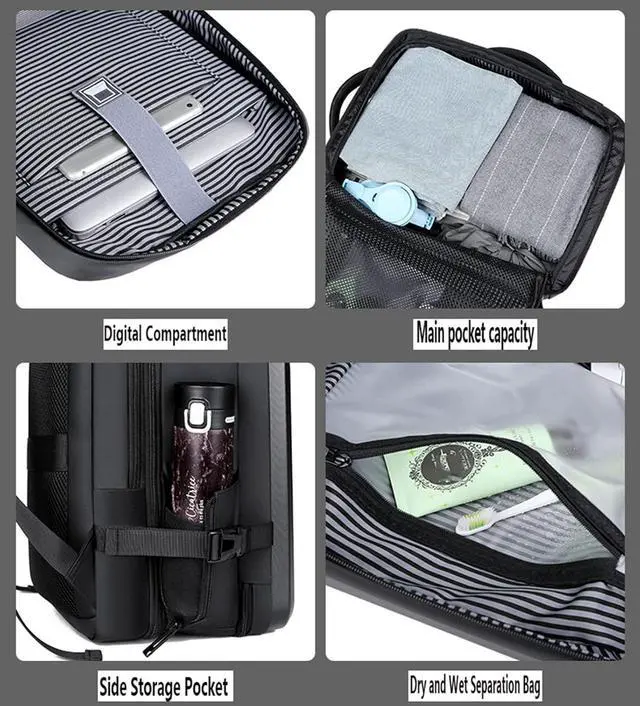 Alt view image 7 of 7 - Hard Shell Laptop Backpack for Men, 35L Expandable Business Travel Backpacks Anti Theft Gaming Computer Bag with USB Port Wet Pocket 17 Inch