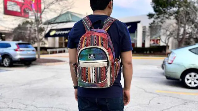 Alt view image 3 of 4 - Large size multi pocket breathable back pack | Hand made Eco friendly Hemp from Himalaya | Strong backpack with Unbreakable YKK Zipper chain. College, Laptop, travelling.