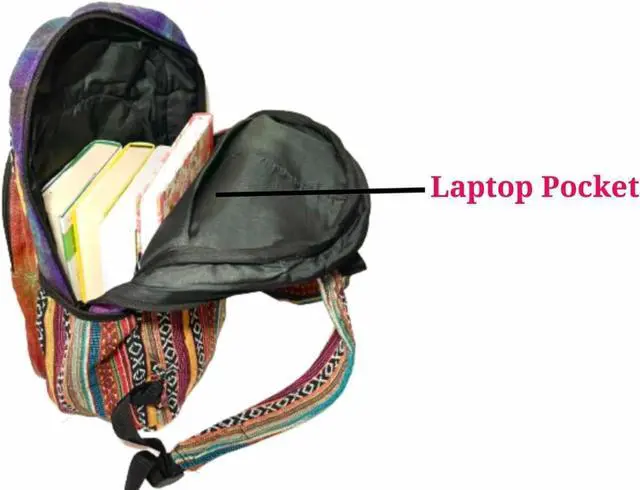 Alt view image 4 of 4 - Large size multi pocket breathable back pack | Hand made Eco friendly Hemp from Himalaya | Strong backpack with Unbreakable YKK Zipper chain. College, Laptop, travelling.