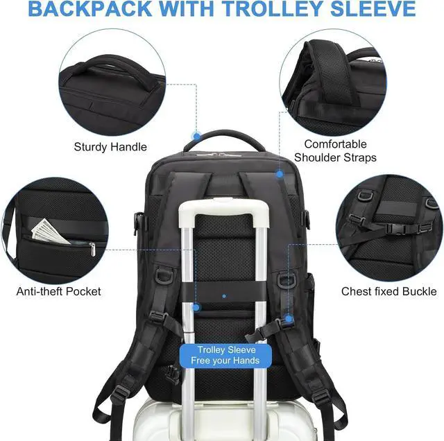 Alt view image 5 of 5 - RDTGO Travel Backpack For Women, 40L Carry-On Backpack, Airline Approved Personal Item Bag, Waterproof Laptop Backpack with Large Duffel, Casual Daypack for Buisness Gym Weekend Hiking (Black)