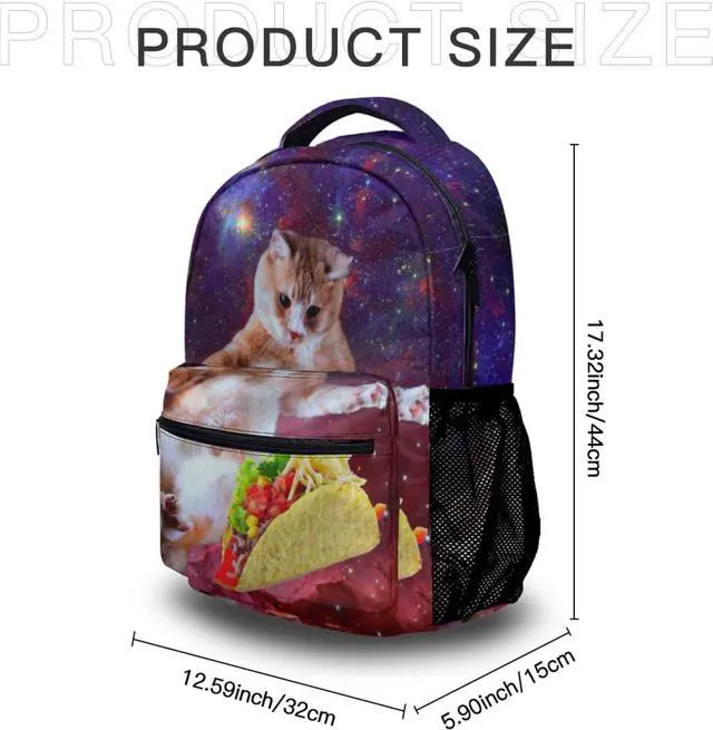 Alt view image 2 of 7 - Space Taco Cat Laptop Backpack - Cute Universe Galaxy Burrito Kitten College Students Bookbags Beautiful Purple Nebula School Bags Travel Computer Notebooks Daypack