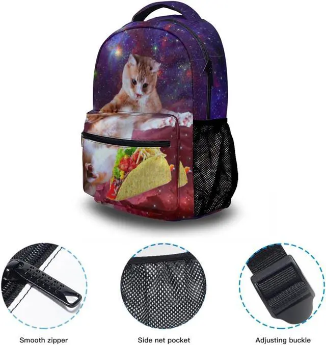 Alt view image 3 of 7 - Space Taco Cat Laptop Backpack - Cute Universe Galaxy Burrito Kitten College Students Bookbags Beautiful Purple Nebula School Bags Travel Computer Notebooks Daypack