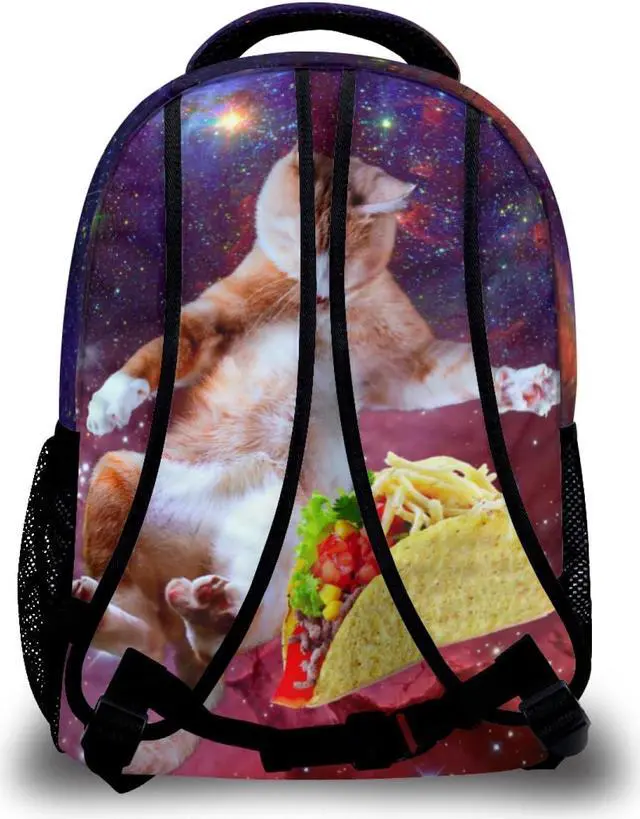 Alt view image 5 of 7 - Space Taco Cat Laptop Backpack - Cute Universe Galaxy Burrito Kitten College Students Bookbags Beautiful Purple Nebula School Bags Travel Computer Notebooks Daypack